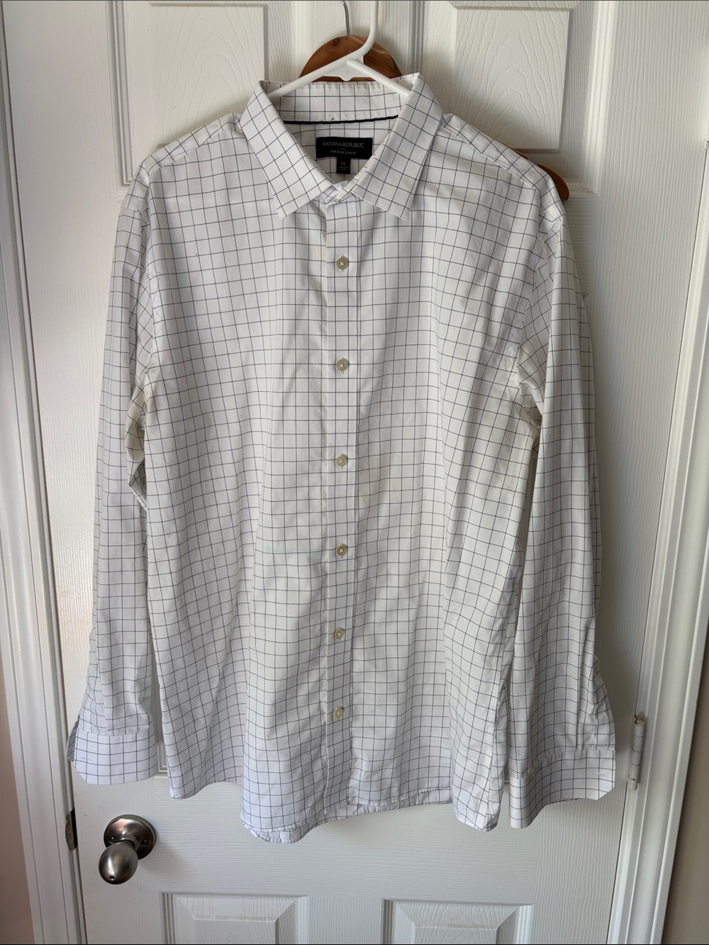 Banana Republic White Dress Shirt with Black Windowpane Check